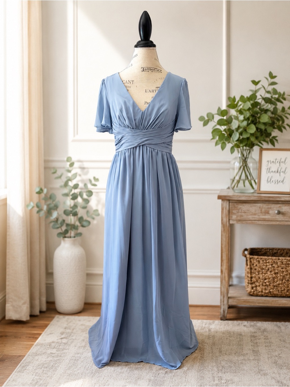 Azazie Verna Dusty Blue Bridesmaid Dress Size 10 Chiffon Maxi Formal Gown